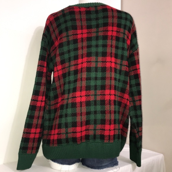 George Christmas Pug PomPom Plaid Crewneck Sweater - Picture 8 of 11